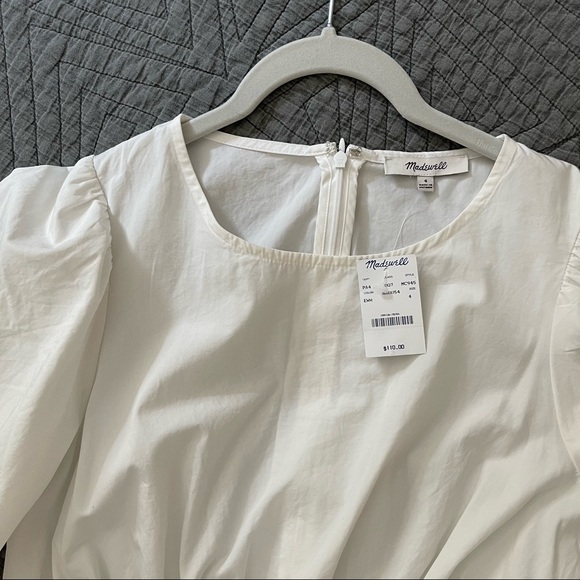 Madewell Poplin Crew Neck Bubble Sleeve Mini Dress, White, Sz 4, NWT - Picture 6 of 6